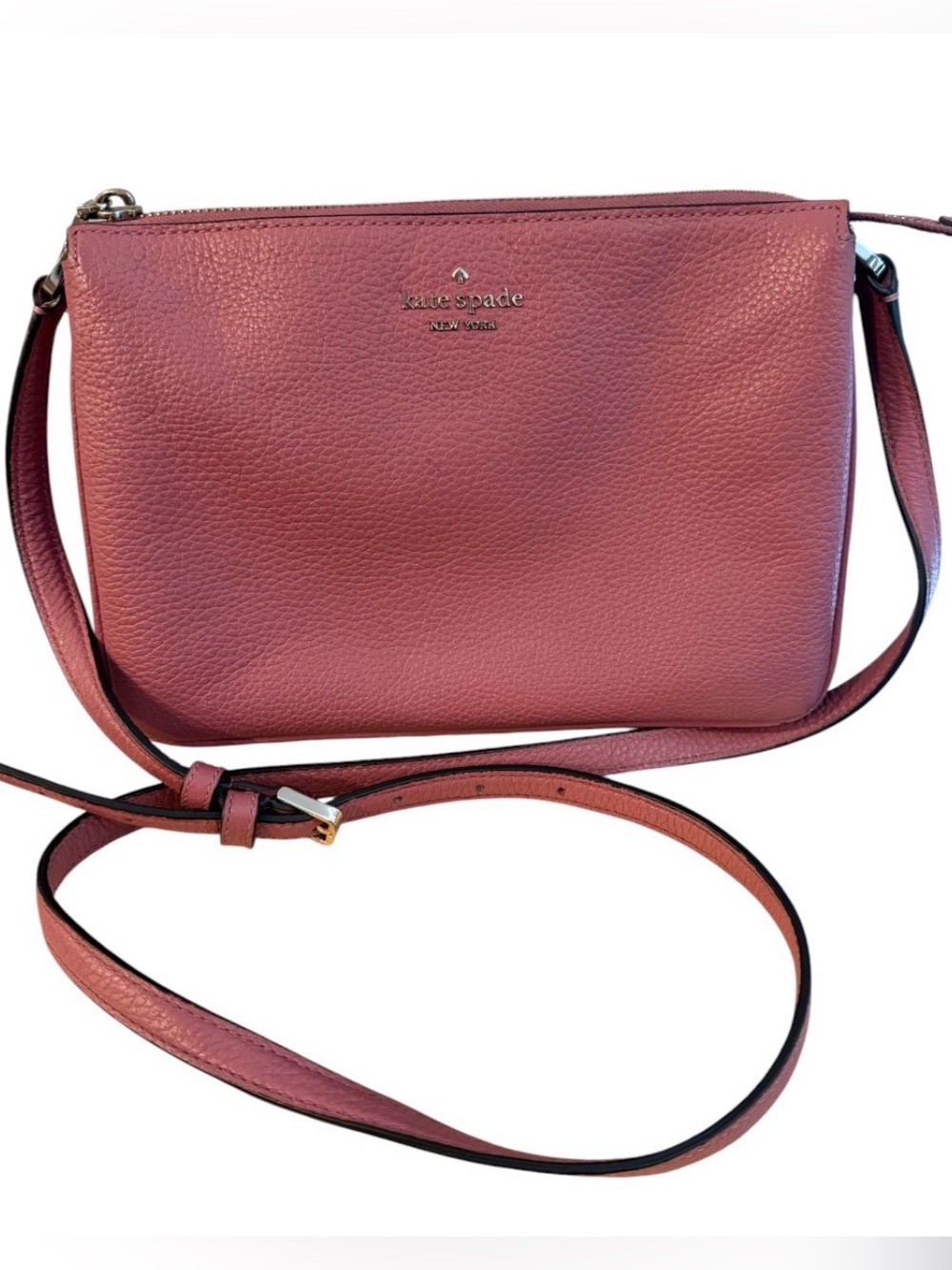 Kate Spade Leila Pink Pebbled Leather Triple Gusset Crossbody Bag Purse